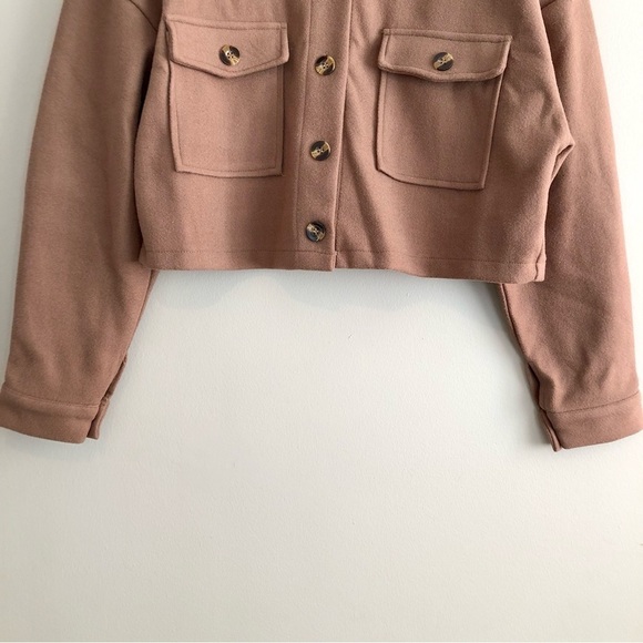 Shein Soft Comfy Fall Long Sleeve Button Down Crop Jacket Coat Top Brown - Picture 3 of 10
